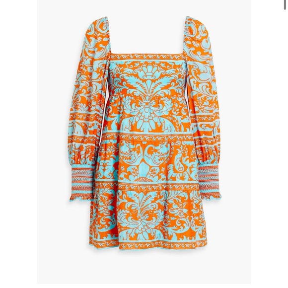 Alice and Oliva Rowen gathered printed cotton and silk-blend voile mini dress - Picture 1 of 7